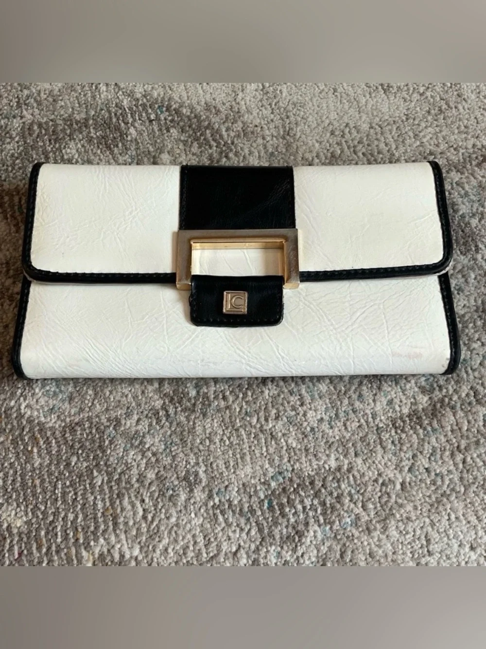 Liz Claiborne White and Black Leather-Accent Clutch